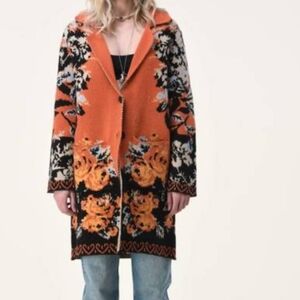 ESSITAM Orange Floral Jacquard Jacket Cardigan Size Large